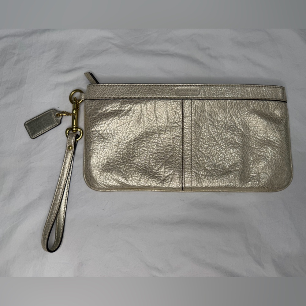 Coach Metallic Silver/Gold Leather Wristlet